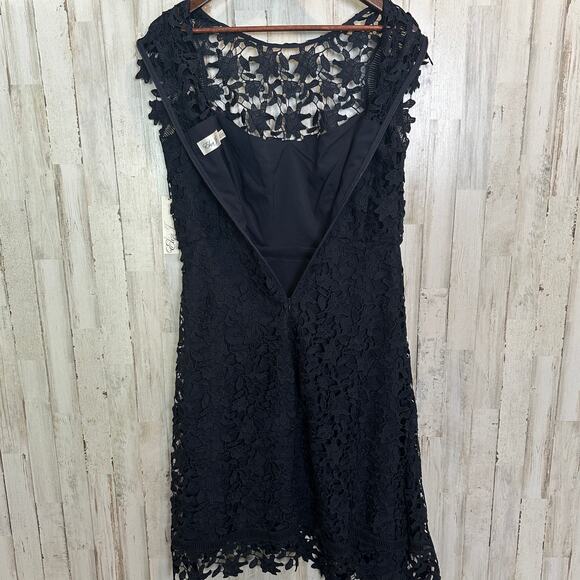 NWT Eliza J Lace Guipure Lace Asymmetrical Dress Size 12 Navy Short Sleeve $188 - Picture 10 of 12